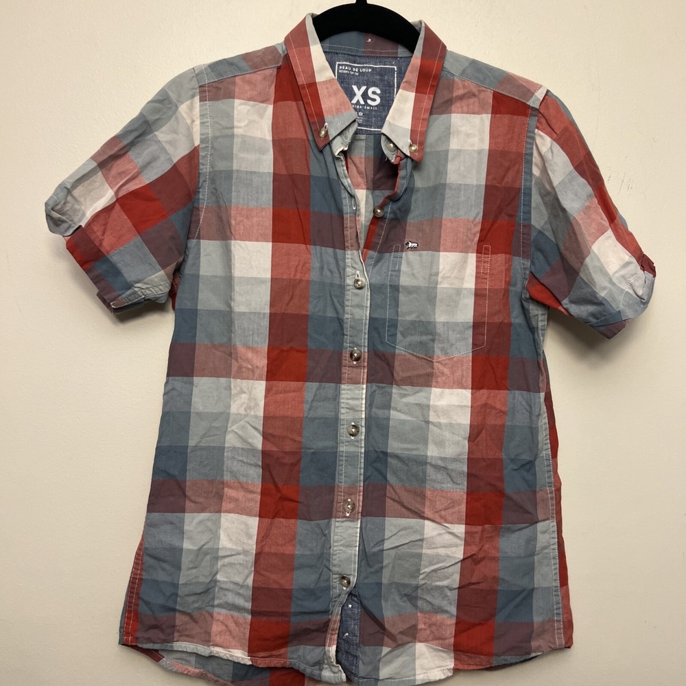 Pray De Loup Men's Button-up Shirt, XS, Red/blue